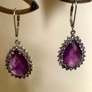 Ross Simons Lever-back Faceted Amethyst and Tanzanite Drop Earrings.